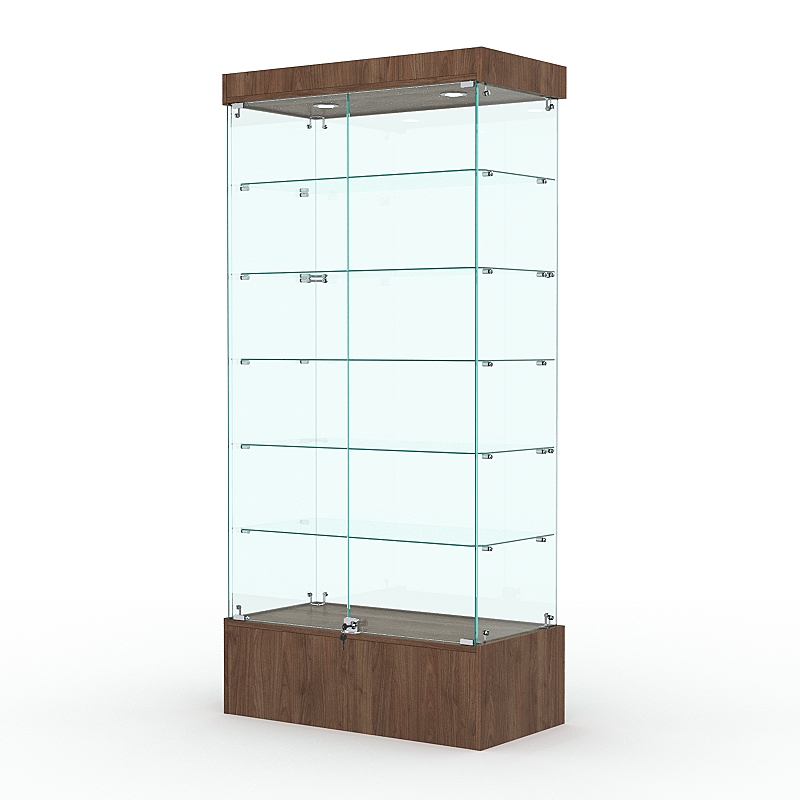 Витрина стеклянная ИСТРА ПОДИУМ №509-Ф (с дверками, задняя стенка - стекло), Орех