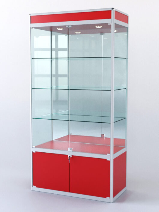 Витрина ПРЯМОУГОЛЬНАЯ №1-500-3 (задняя стенка - зеркало), Красный 0149 BS