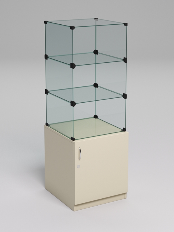 Прилавок КУБ №2 (без стеклянных дверок, передняя стенка - стекло), Крем Вайс