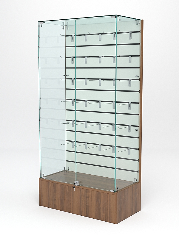 Витрина стеклянная ИСТРА ПОДИУМ №9-ЭП (с дверками, задняя стенка - экономпанель), Орех