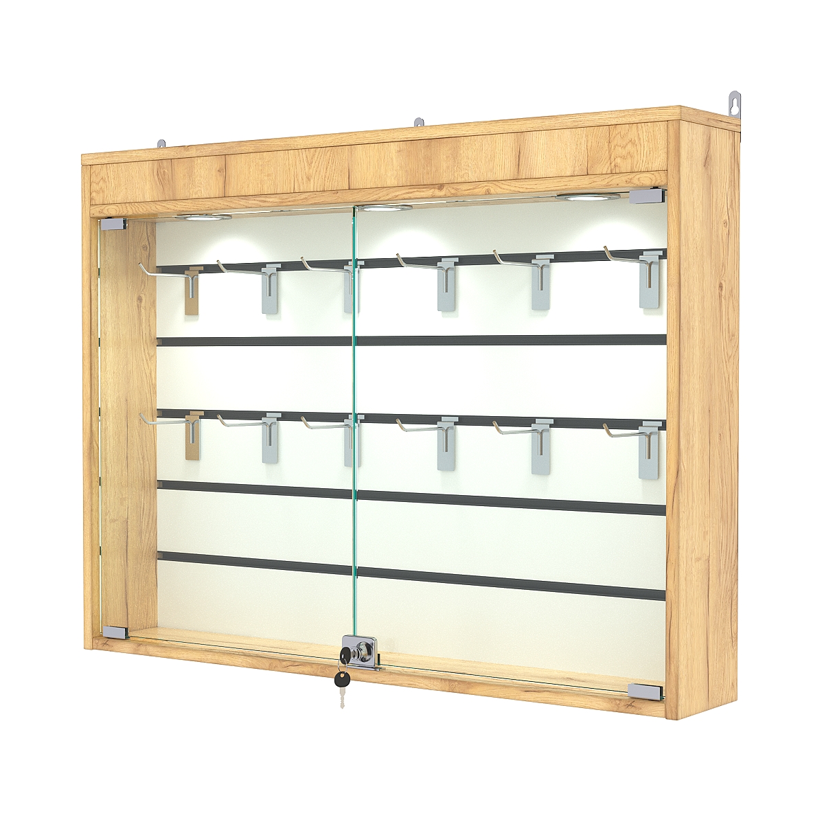 Витрина настенная №3-2Б с экономпанелью, без полок, с подсветкой, Дуб Золотистый