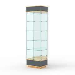 Витрина ФАНТАЗИЯ №2-2 (задняя стенка - зеркало), Темно-серый и Дуб Золотистый