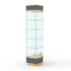 Витрина ФАНТАЗИЯ №3-2 (задняя стенка - зеркало), Темно-серый и Дуб Золотистый