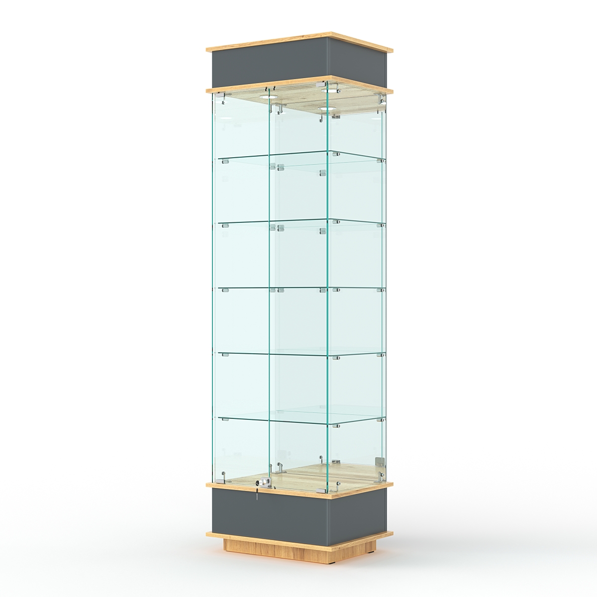 Витрина ФАНТАЗИЯ №5-2 (задняя стенка - зеркало), Темно-серый и Дуб Золотистый