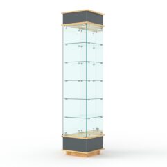 Витрина ФАНТАЗИЯ №6-2 (задняя стенка - зеркало), Темно-серый и Дуб Золотистый